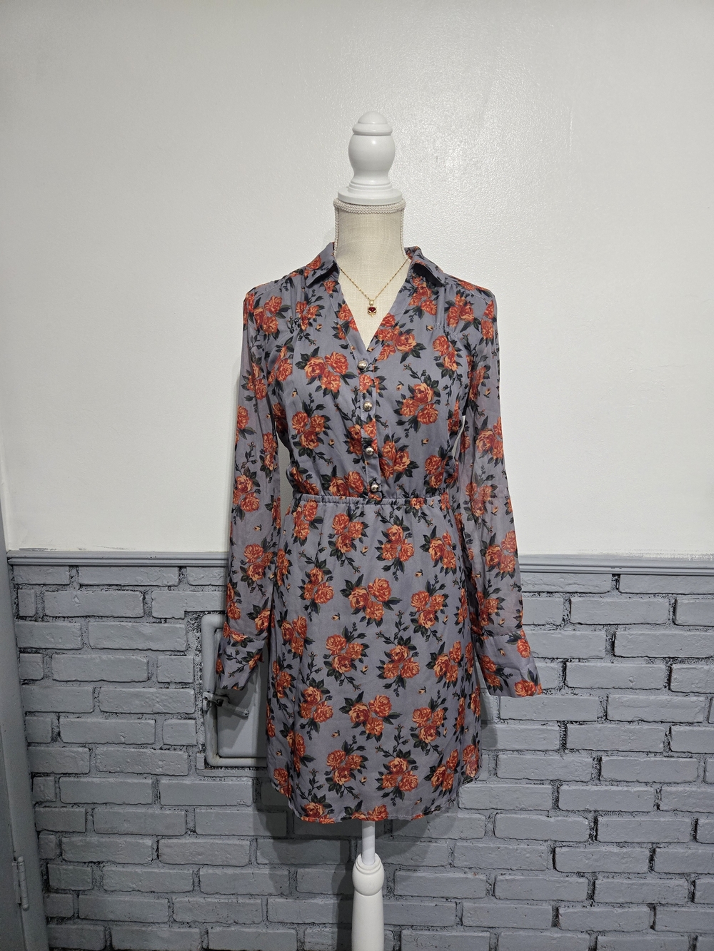 Charlotte Russe Gray Dress with Orange Floral Print